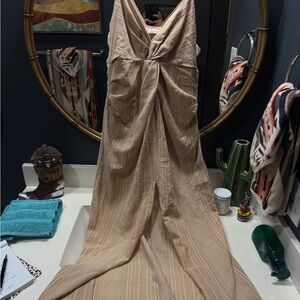 Beige Striped Maxi Dress